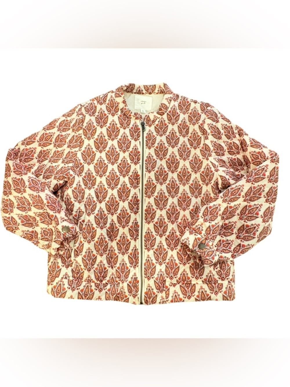 A Loves A Girls Boho Paisley Quilted Lightweight Jacket Zip Front Cotton
